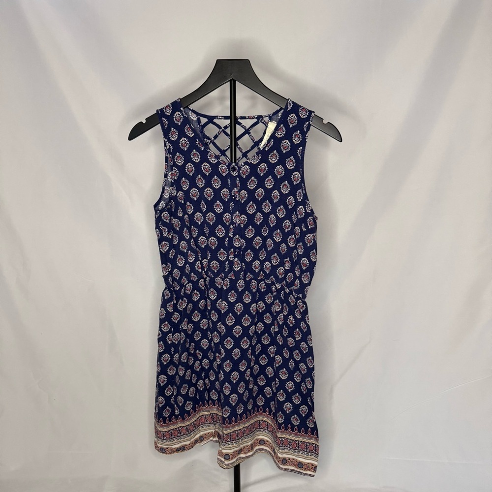 Olive & Oak Navy Blue Geometric Midi Dress Petite Large EUC - Picture 1 of 3